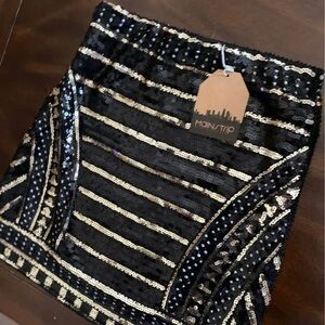 Main Strip Black and Gold Striped Sequin Mini Skirt